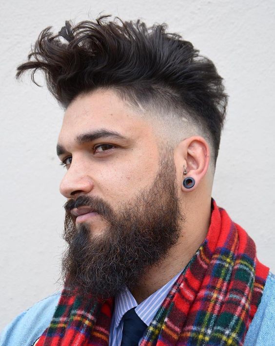 Faux Hawk with Tousled Curls and Low Fade