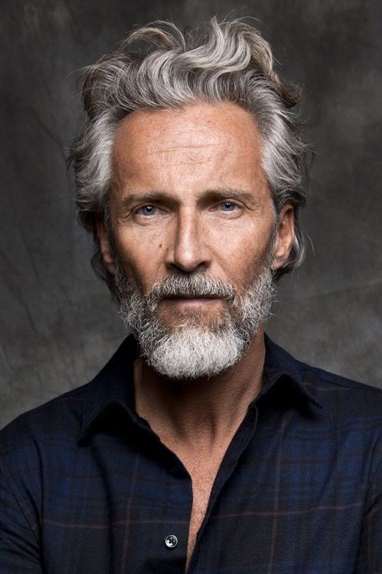 Sculpted Perfection with Short White Beard