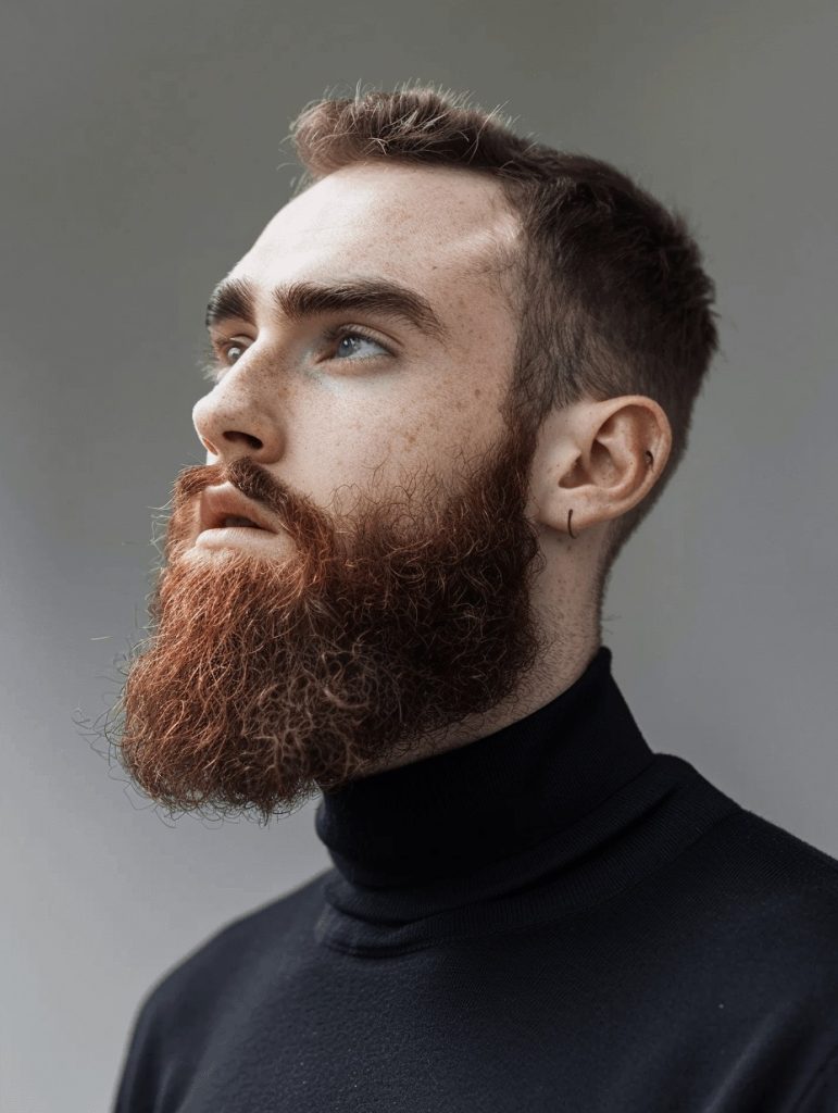 Wavy Layered Hair with a Rounded Mid-Length Beard