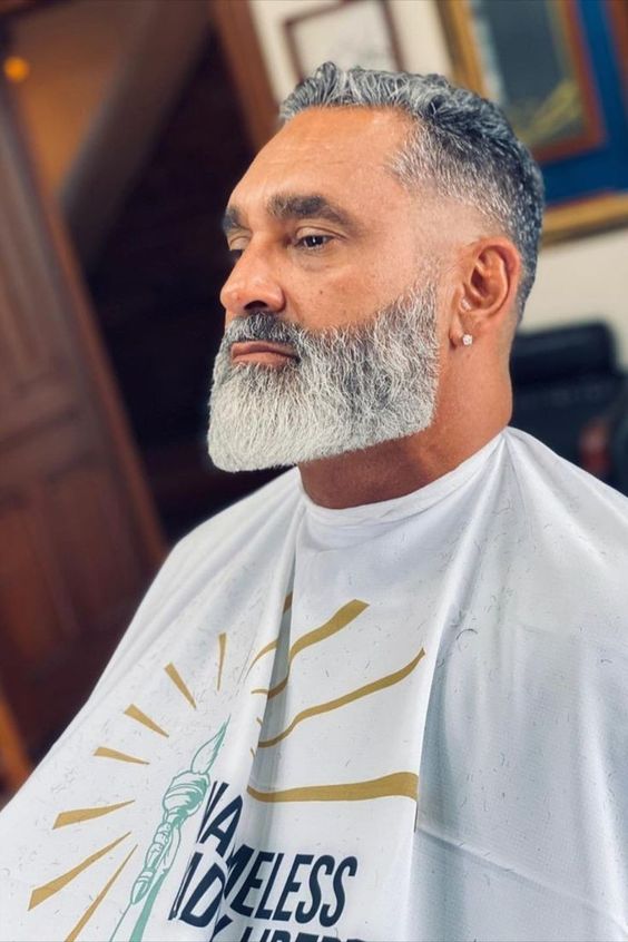 Bold Full-Length Grey Beard with Low Fade Haircut