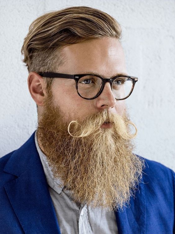 Sculpted Beard with Defined Cheeks and Wavy Comb-Over