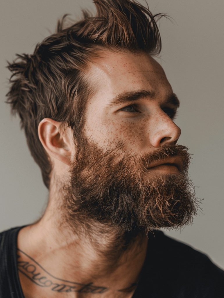 Curly Fringe with a Rounded Medium Beard