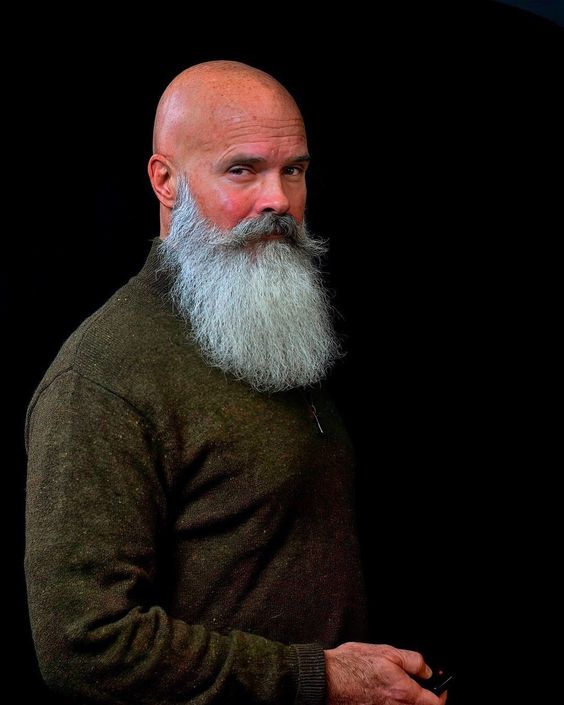 Full White Beard with Center-Parted Long Hair