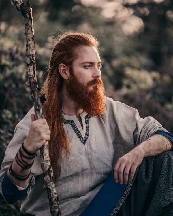 Layered Viking Beard with Triple Braids and Shaved Undercut