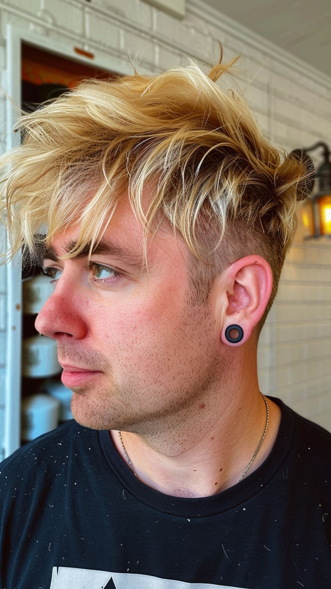 Platinum Blonde Faux Hawk with Mid Fade