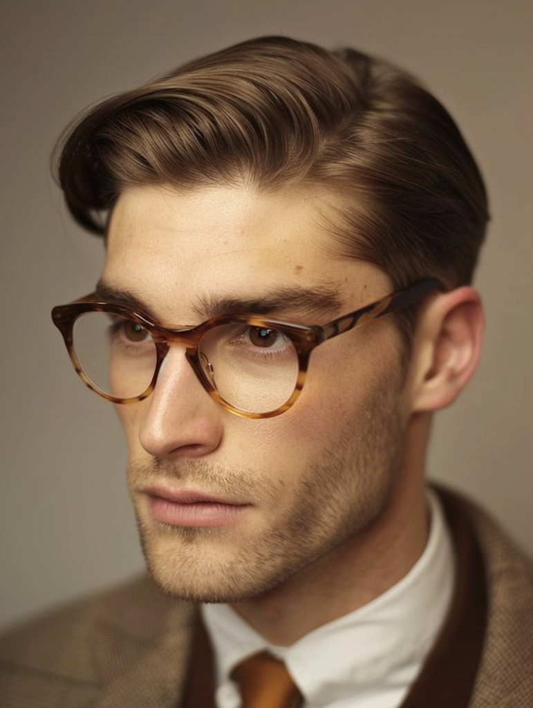 Classic Side-Part with Thin Black Frames