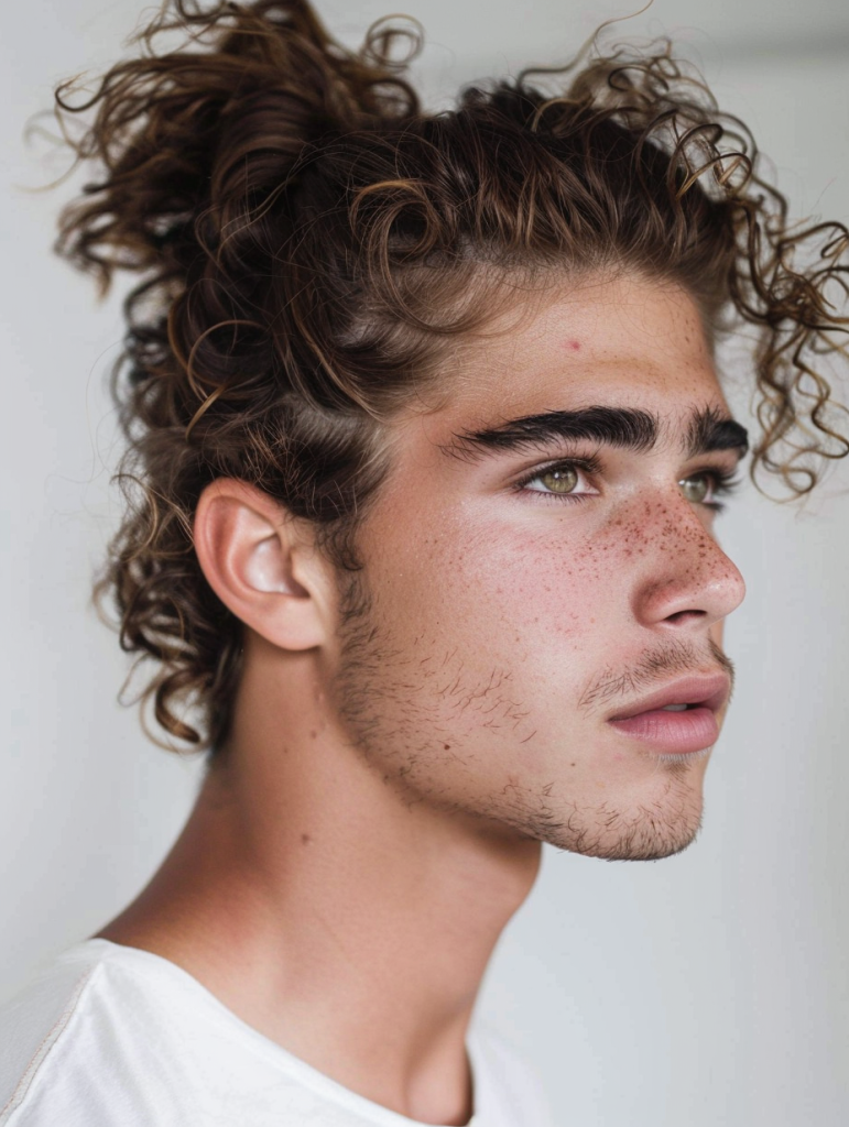 Curly Short High Bun for Active Men