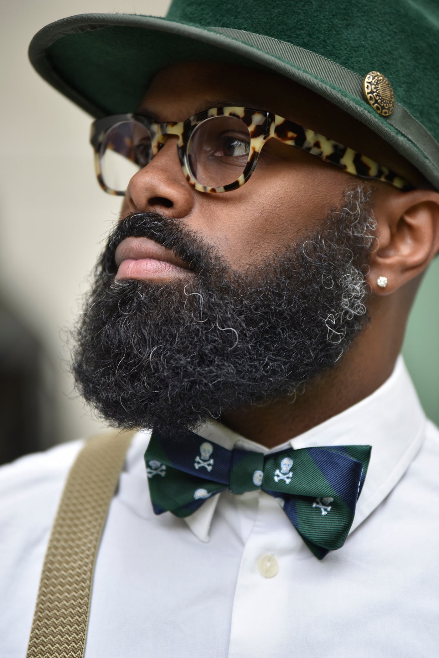 Geometric Beard with Bald Fade and Round Glasses