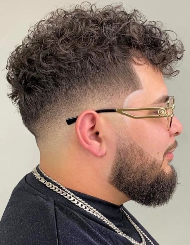 High Fade with Curly Top