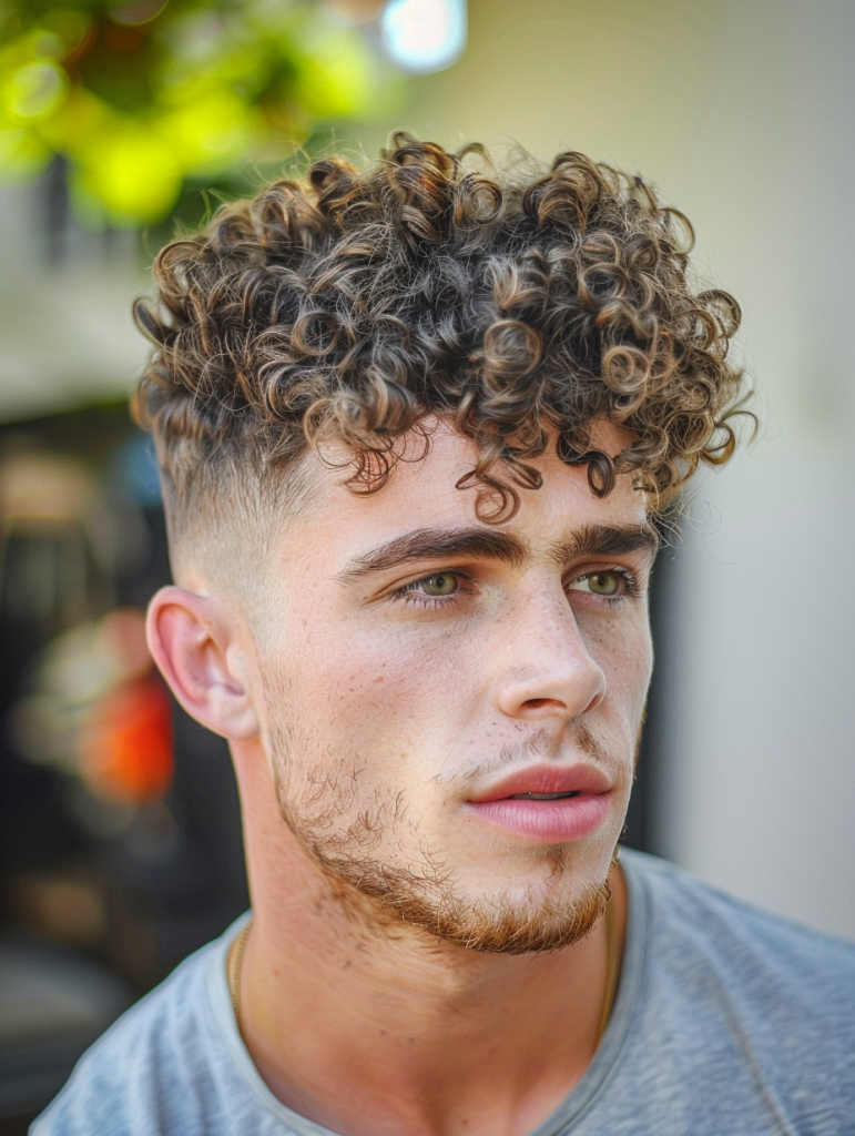 High Volume Curly Top with Mid Taper Fade