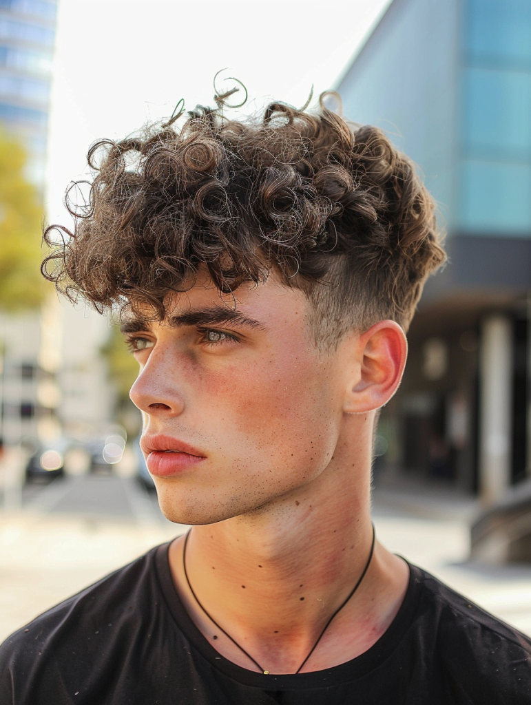 High Volume Curly Top with Mid Taper Fade