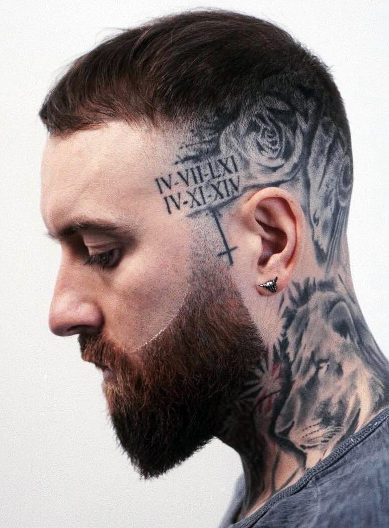 Geometric Undercut with Skull Tattoos