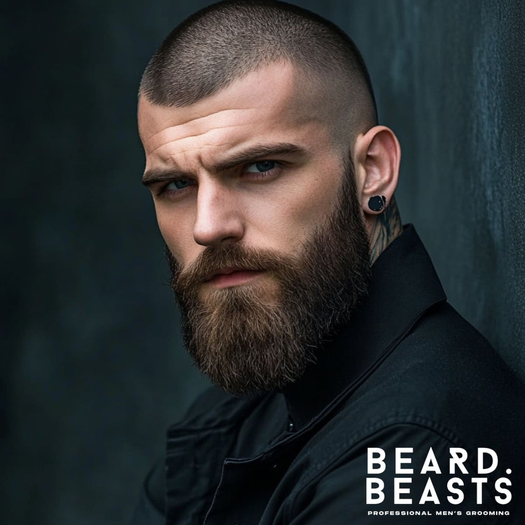 Portrait of a man with a buzz cut and a classic full beard