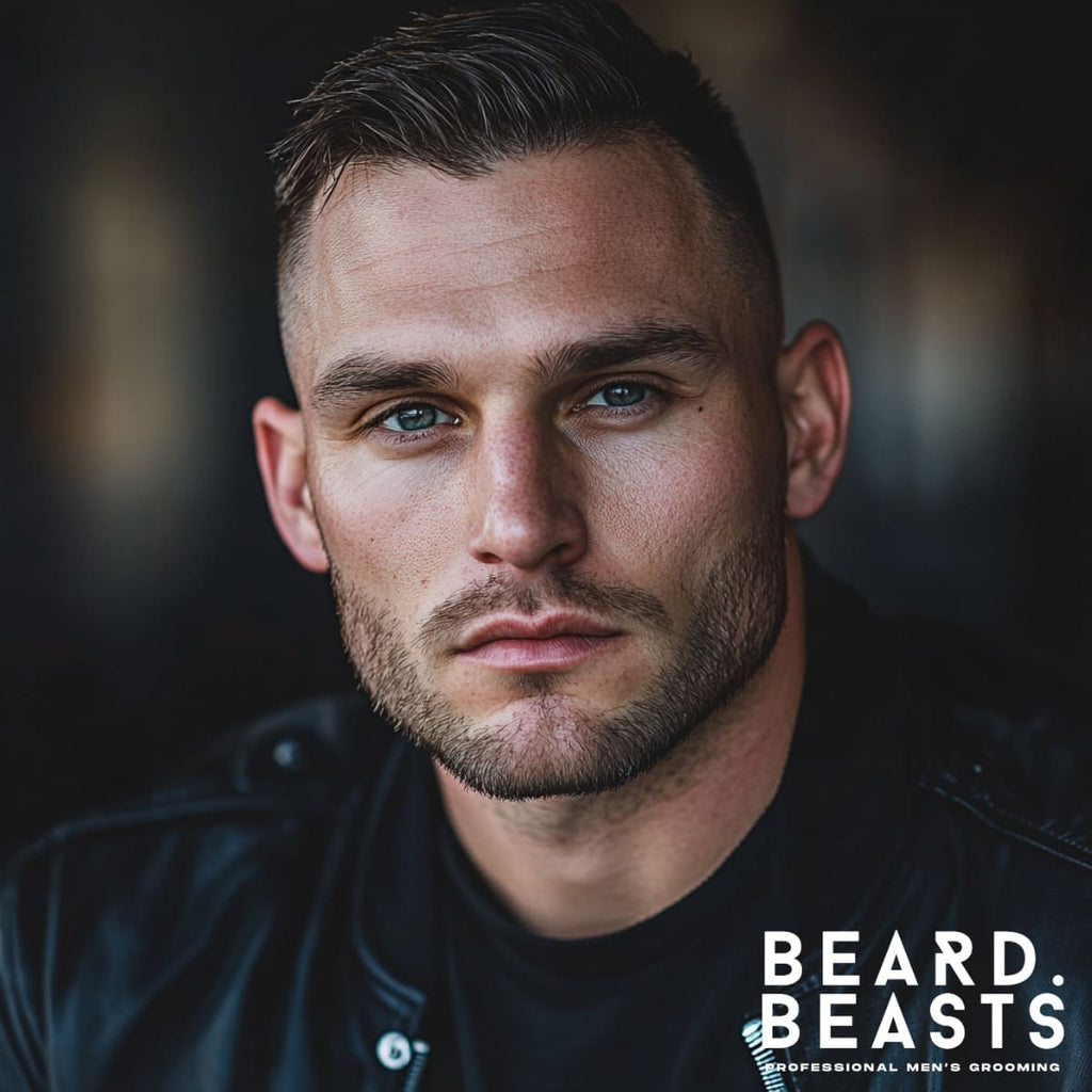 Portrait of a Man with a Short Comb Over and a Stubble Beard