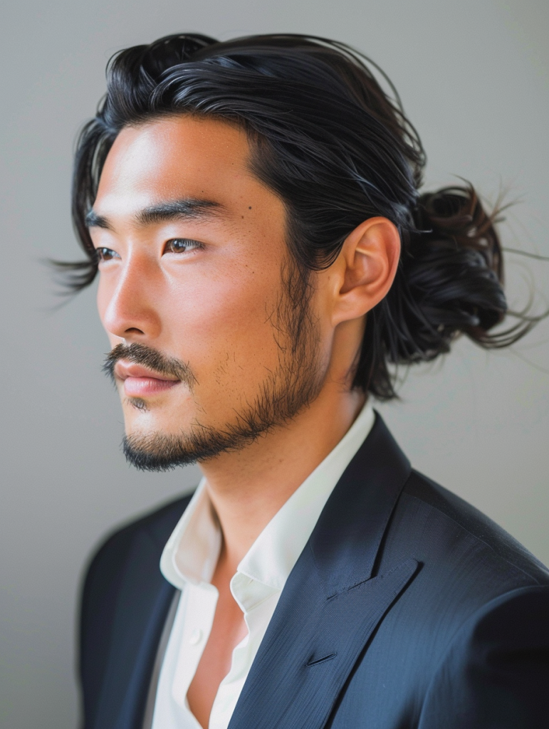 Sleek and Low Man Bun for Asian Men