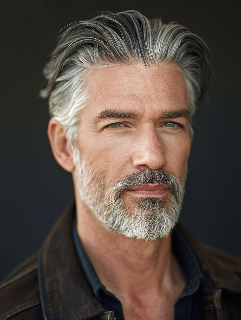 Sophisticated Slick-Back with Natural Grey Hair