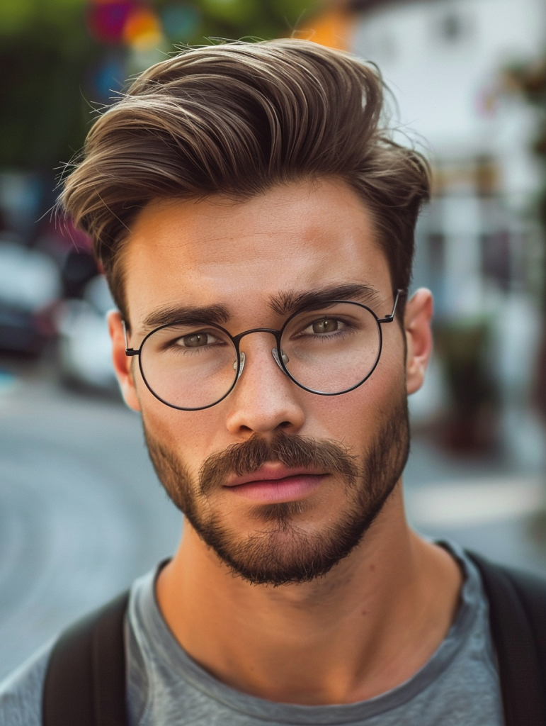 Textured Quiff with Bold Tortoiseshell Glasses