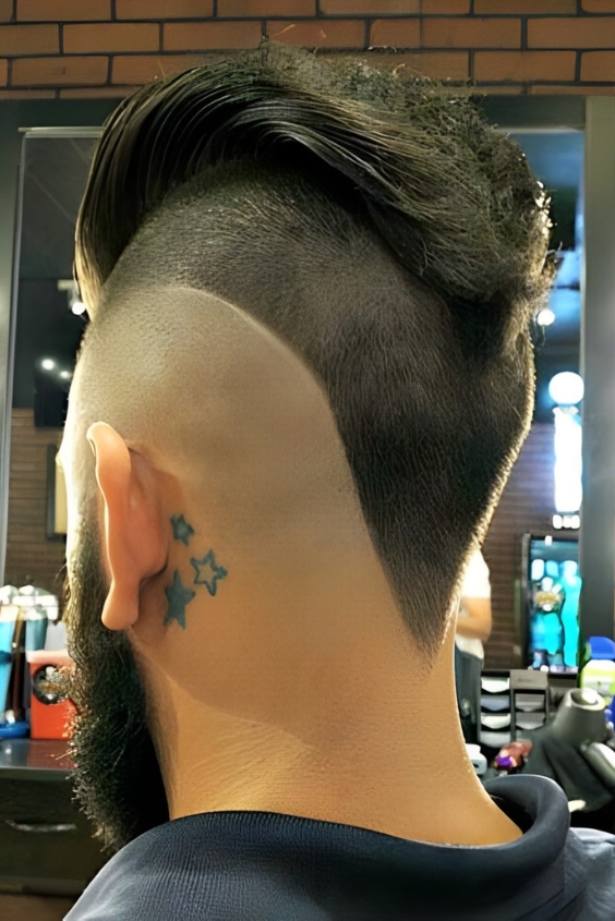 Long V-Shape Mohawk with High Fade