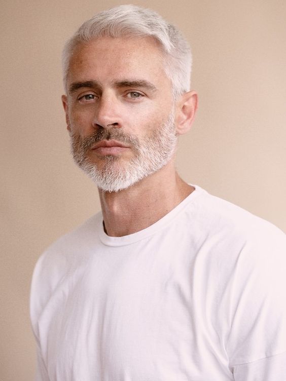 Refined Casual Style with Medium-Length Silver Beard