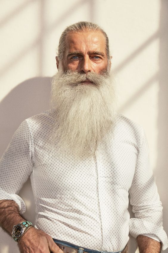 White Stubble with a Textured Side-Part Haircut