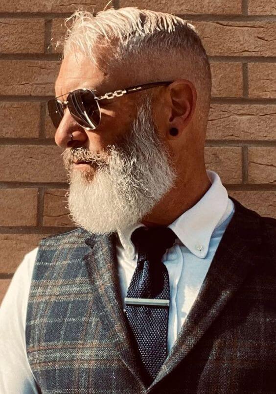 Refined Buzz Cut with Tidy Grey Beard