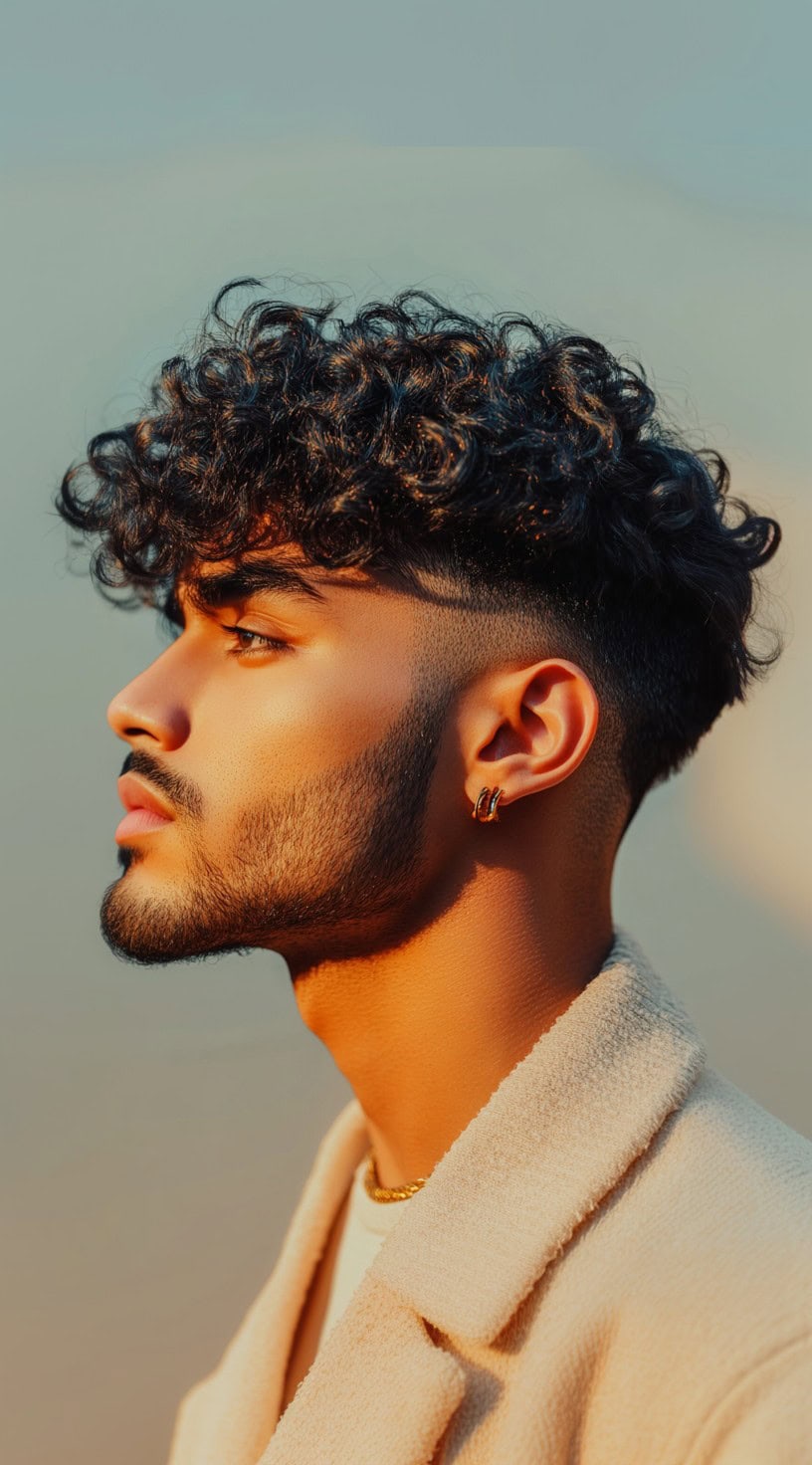 Voluminous Curls with High Fade