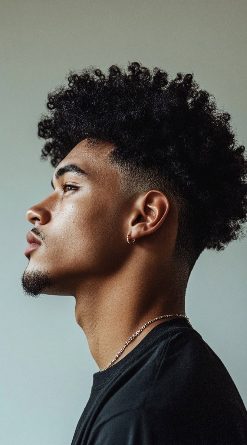 Mid-Fade with Textured Afro Curls