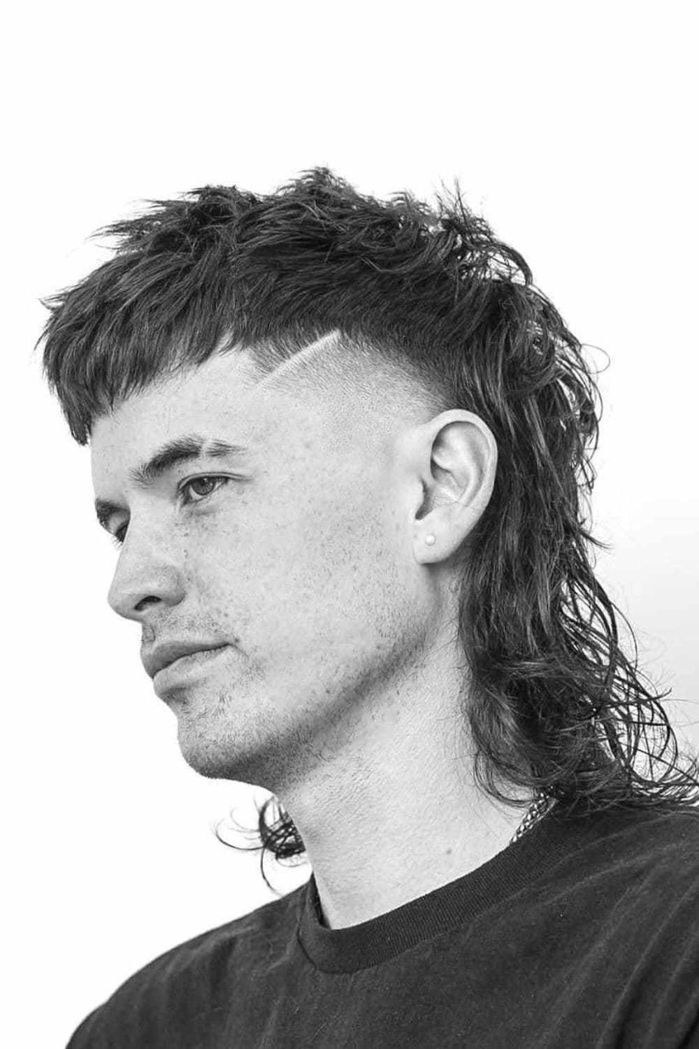 Faux Hawk with Line Design and Mullet Length